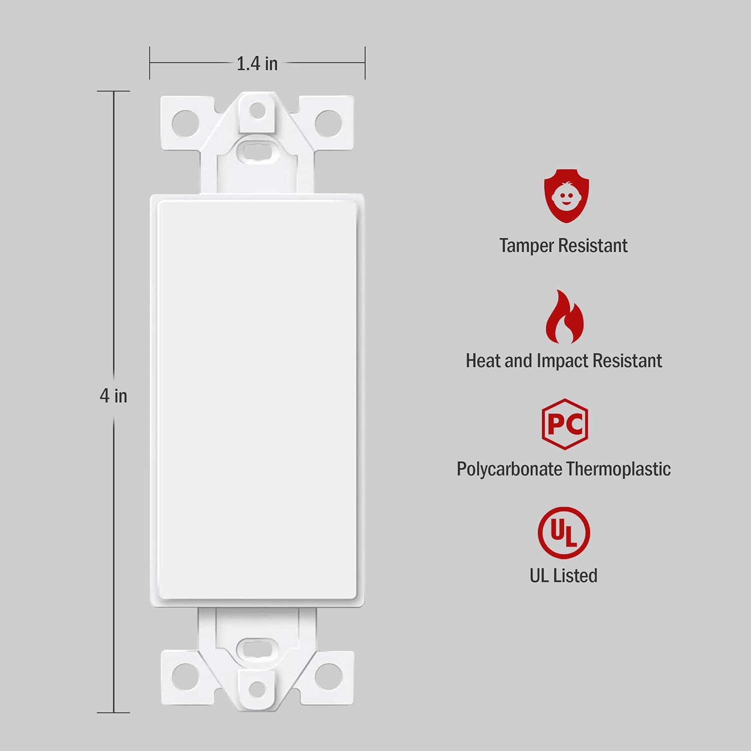 Limited Stock ENERLITES Blank Adapter Insert for Decorator Wall Plates, Unbreakable Polycarbonate Thermoplastic, UL Listed, 6001-W, White