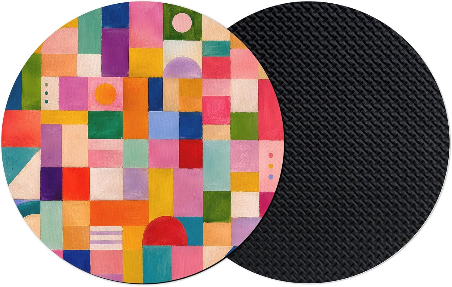 Colorful Plaid Coasters Set of 2, Absorbent Coasters for Drinks, Geometric Modern Abstract Art Coaster for Desk Coffee Table Protection, Home Decor House Warming Gifts 4"