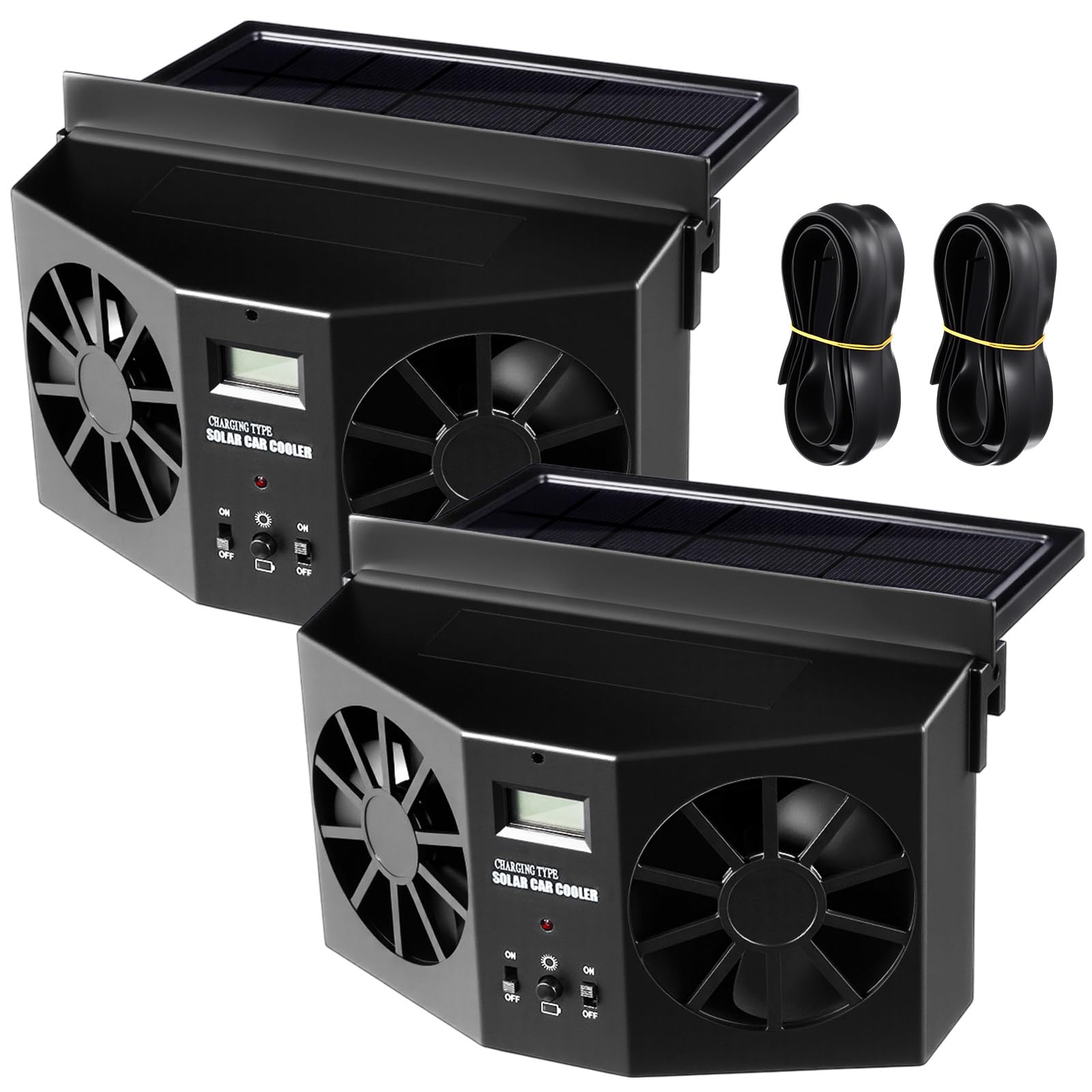 Photo 1 of Tujoe 2 Pack Solar Powered Car Exhaust Fan 3 Fans Car Window 4500 RPM Air Vent Radiator Solar Energy Cooling Vent Exhaust for General Types(Solar 2 Fans,Black)