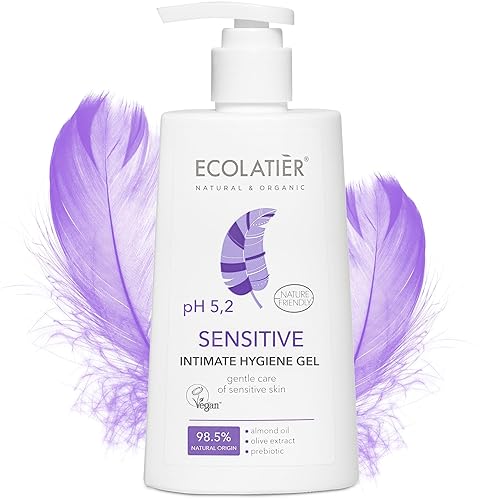 Lavado femenino sensible con aceite de almendras y extracto de oliva, 98.5% natural, vegano, pH 5.2, lavado vaginal equilibrado para mujer piel seca