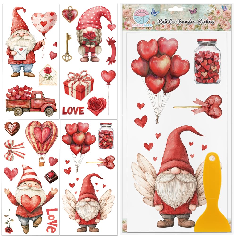Feuille de transfert pour meubles design nain de Saint-Valentin GLOBLELAND x4