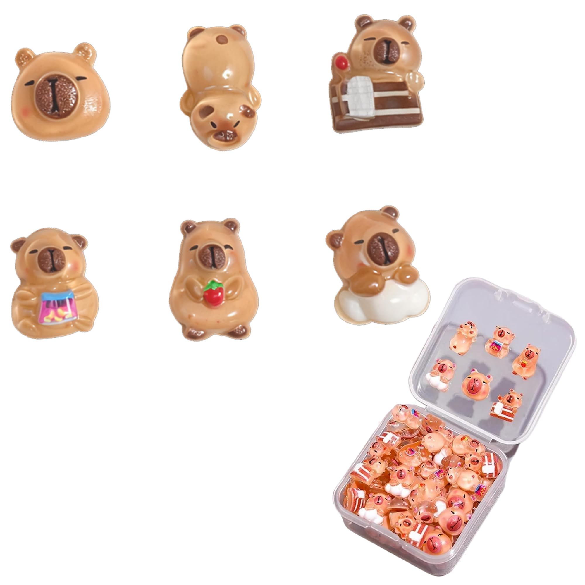 Aqzvyr 100 Pcs Mini Capybara Figurines Tiny Resin Figures Cute Animal Dollhouse Miniatures For Crafts Nail Art Garden Micro Landscape DIY Decorations