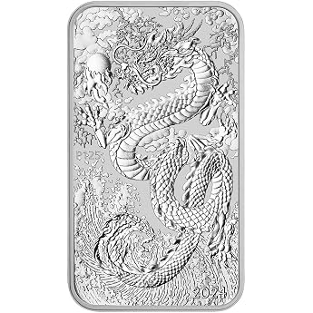 Generisch Drache Rechteckige 1 Unze Silberm&uuml;nze 2024, 31,1 Gramm 999,9/1000 Feinsilber