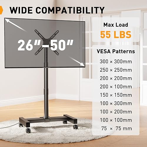Miniatura 18 de Perlegear PGTVMC14 - Soporte de TV móvil con ruedas para televisores de 32 a 75 pulgadas, carrito de TV móvil de altura ajustable con inclinación de
