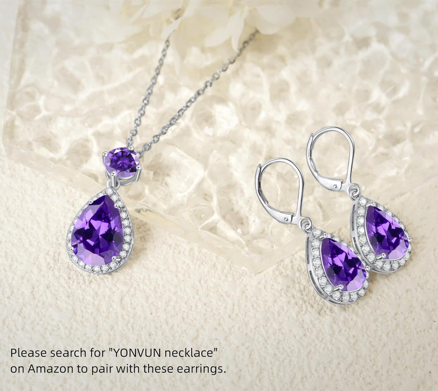 Crystal Gemstone Drop Dangle Leverback Earrings Plated 18k Gold Teardrop Oval Pear Zircon Diamond Birthstone Jewelry Set Gift for Wife Mom Daughter Girlfriend