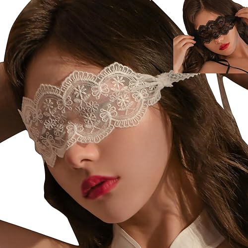 Miniatura 18 de YOMORIO Máscara de ojos de encaje, 2 unidades, color negro y blanco, ajustable, sexy, para mujer, cubierta de ojos, accesorios de fiesta de disfraces
