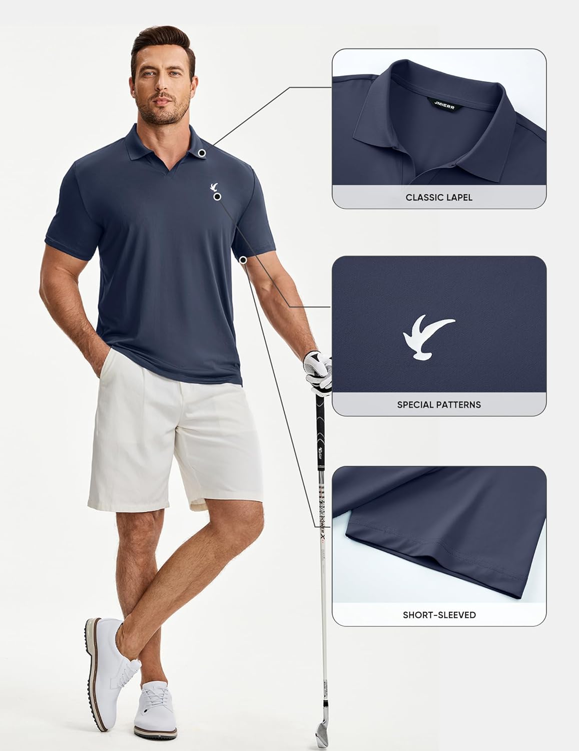 JMIERR Mens Casual Polo Shirt Summer Buttonless Short Sleeve Moisture Wicking Quick Dry Henley Golf Shirts - Image 6