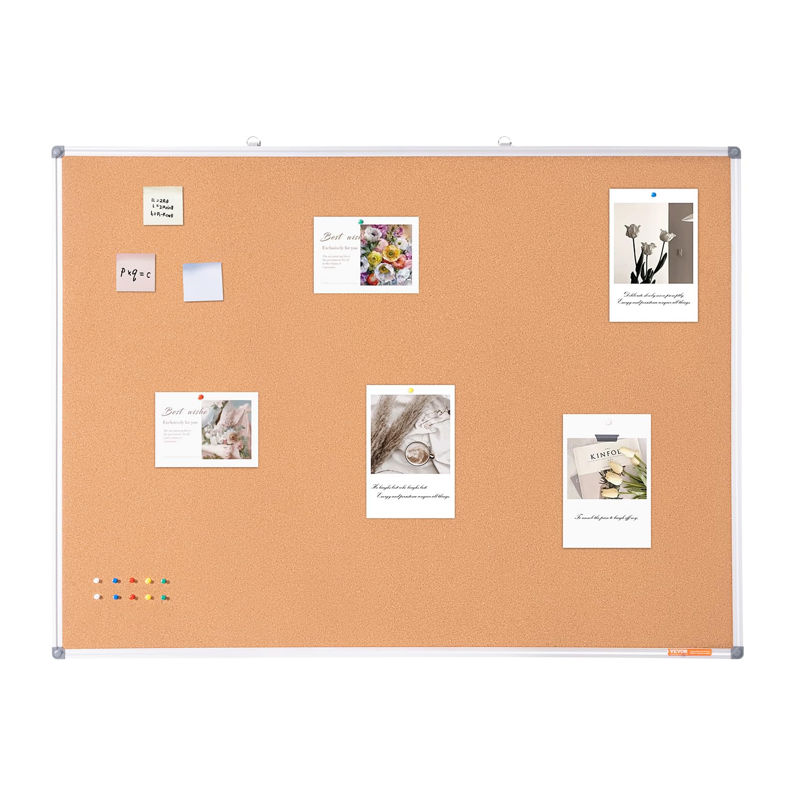 VEVOR Tablero de Corcho Grande 120 x 90 cm Tablón de Anuncios Montado en la Pared con Tablón de Anuncios Marco de Aluminio Tablero de Corcho Perfecto para Escuela, Hogar, Oficina