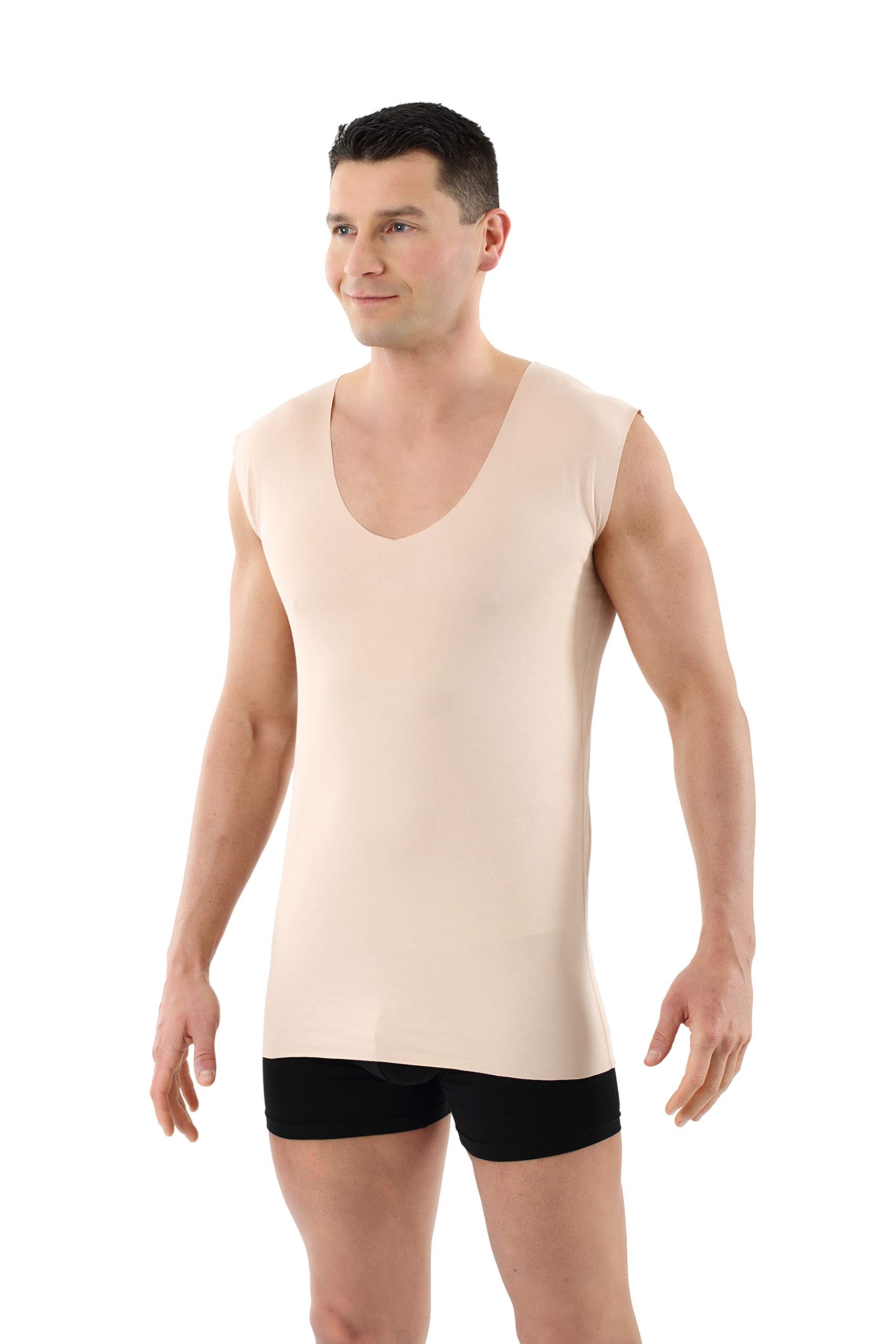 ALBERT KREUZ Camiseta Interior Invisible sin Mangas en Tejido algodón Elastico Clean Cut sin Costuras con Cuello en V Profundo Color Piel