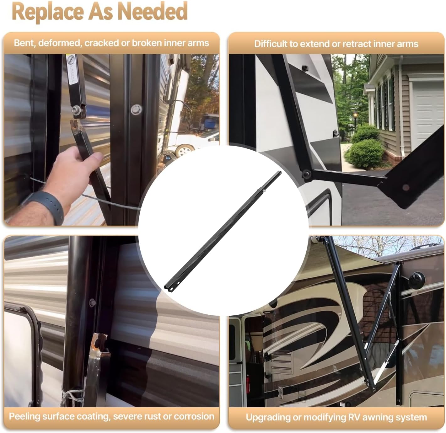 675364 RV Awning Pitch Arm 33" Compatible with Solera Regal 63" Awning Arm Assemblies, Black Aluminum, Anti-Rust-Resistant Powder-Coated