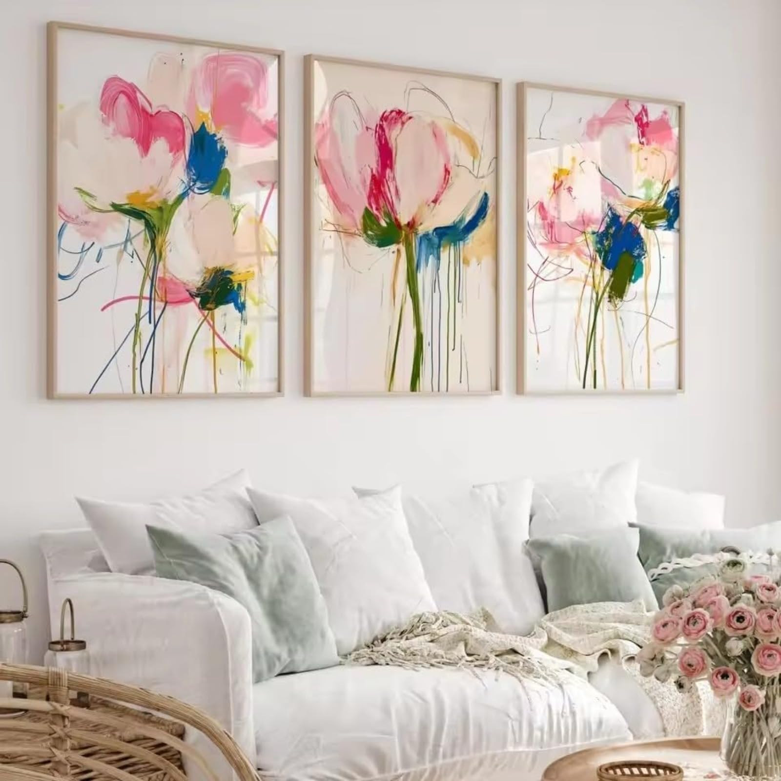 JORCEDI Set of 3 Posters, Vibrant Abstract Floral Canvas Prints, Modern Aesthetic Floral Art Prints for Wall Decoration, Suitable for The Living Room, Bedroom or Office, Unframed (21x30cm)