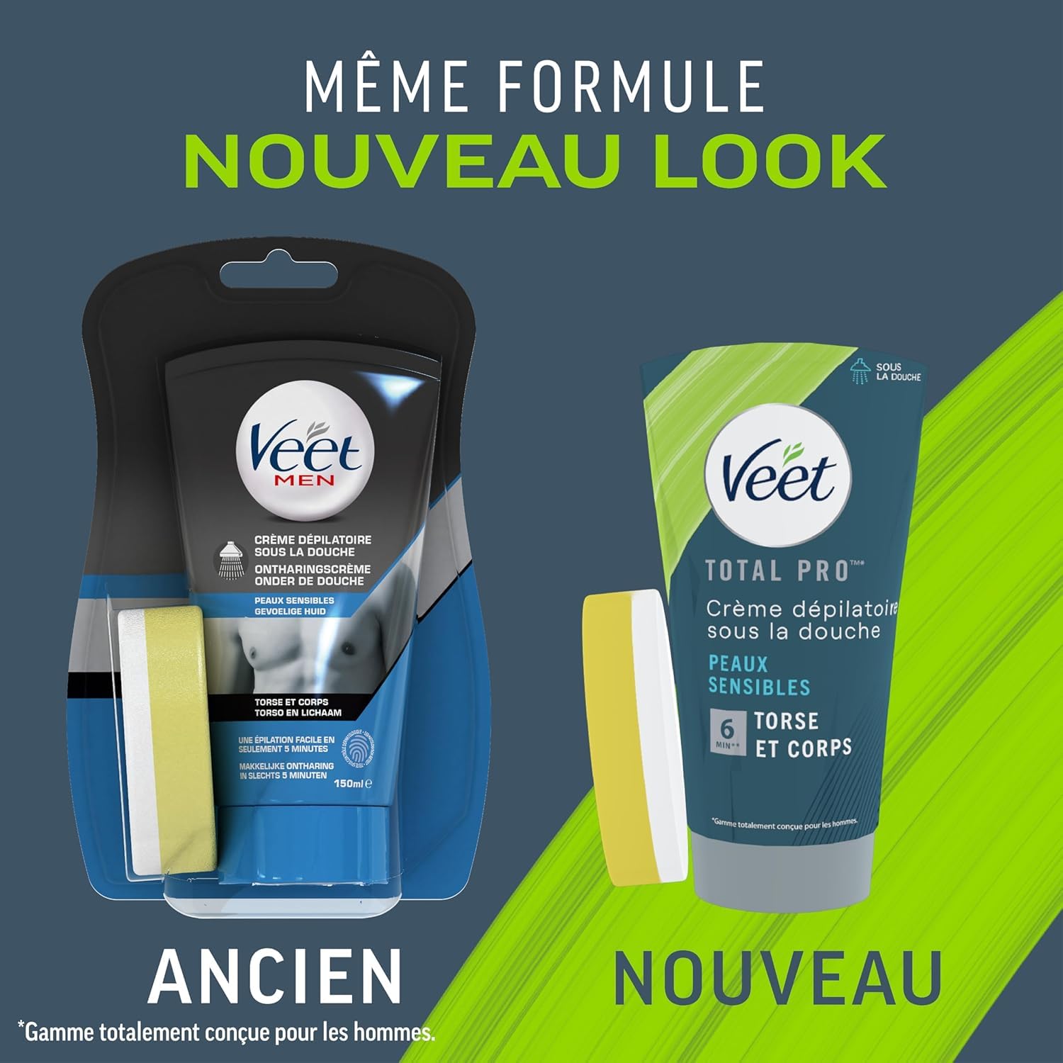VEET MEN - Crèmes Dépilatoires Homme sous La Douche - Peaux Sensibles (Crème Dépilatoire sous la douche 3x150ml)