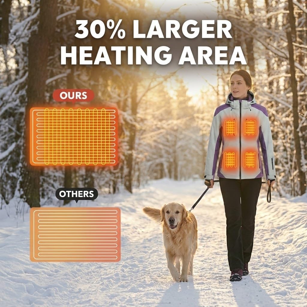 SNOW DEER Heated Jacket for Women, 5-Zone Dual Control Heating, Water-Resistant Windproof Coat for Hiking Skiing Outdoor