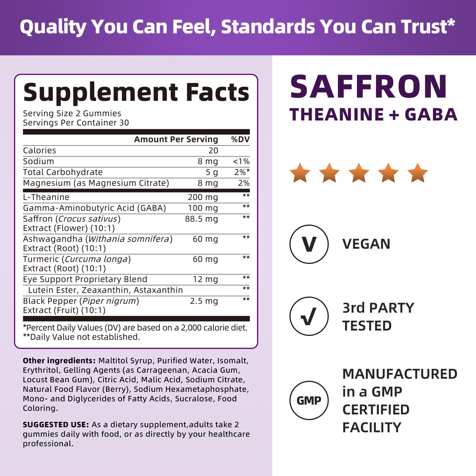 Lukaree Saffron Gummies Extract 88.5mg with L-Theanine 200mg, GABA, 2 Pack — Amazon image 5
