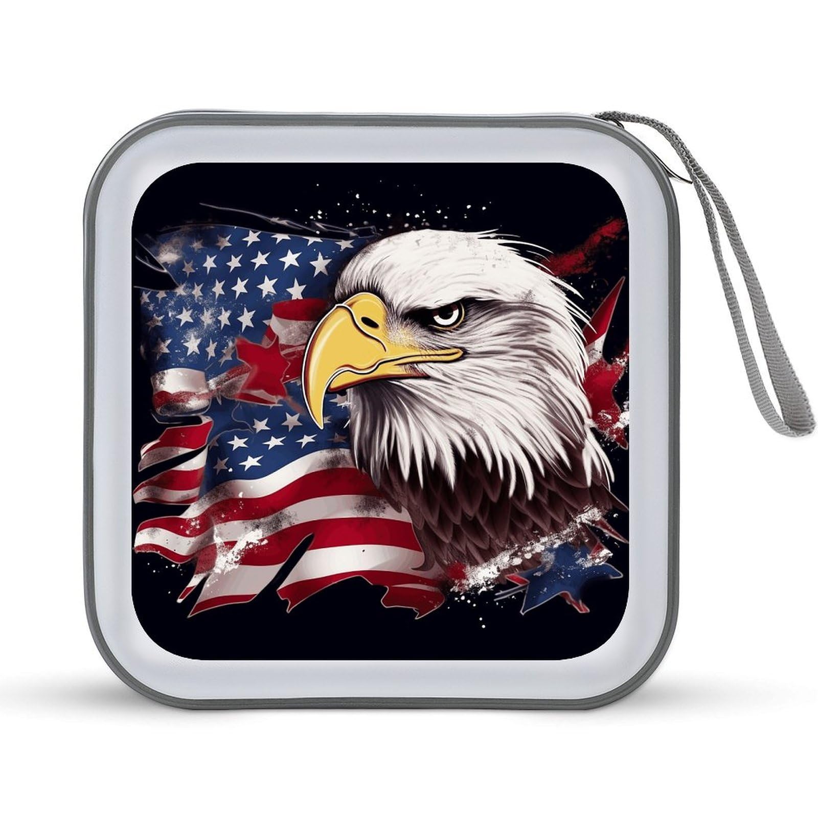VstaDank America US Flag Bald Eagle CD Case with Hand Strap Lightweight DVD Wallet Holder 40 Capacity CD/DVD Case Wallet Protective CD Wallet CD/DVD Portable Storage Binder for Car Home Office