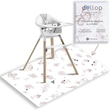 Dollop Disposable Splat Mats 30-Pack Large 47 Water-Resistant High Chair Floor Protector Baby Led Weaning & Toddler Meal Supplies Biodegradable & Compostable Rose Wildflower