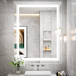 LED Mirror, 28x36 Inch Bathroom Mirror with Lights, Front Lighted Bathroom Vanity Mirror, Wall Mounted Dimmable Anti-Fog LED Makeup Mirror for Bedroom(Horizontal/Vertical)