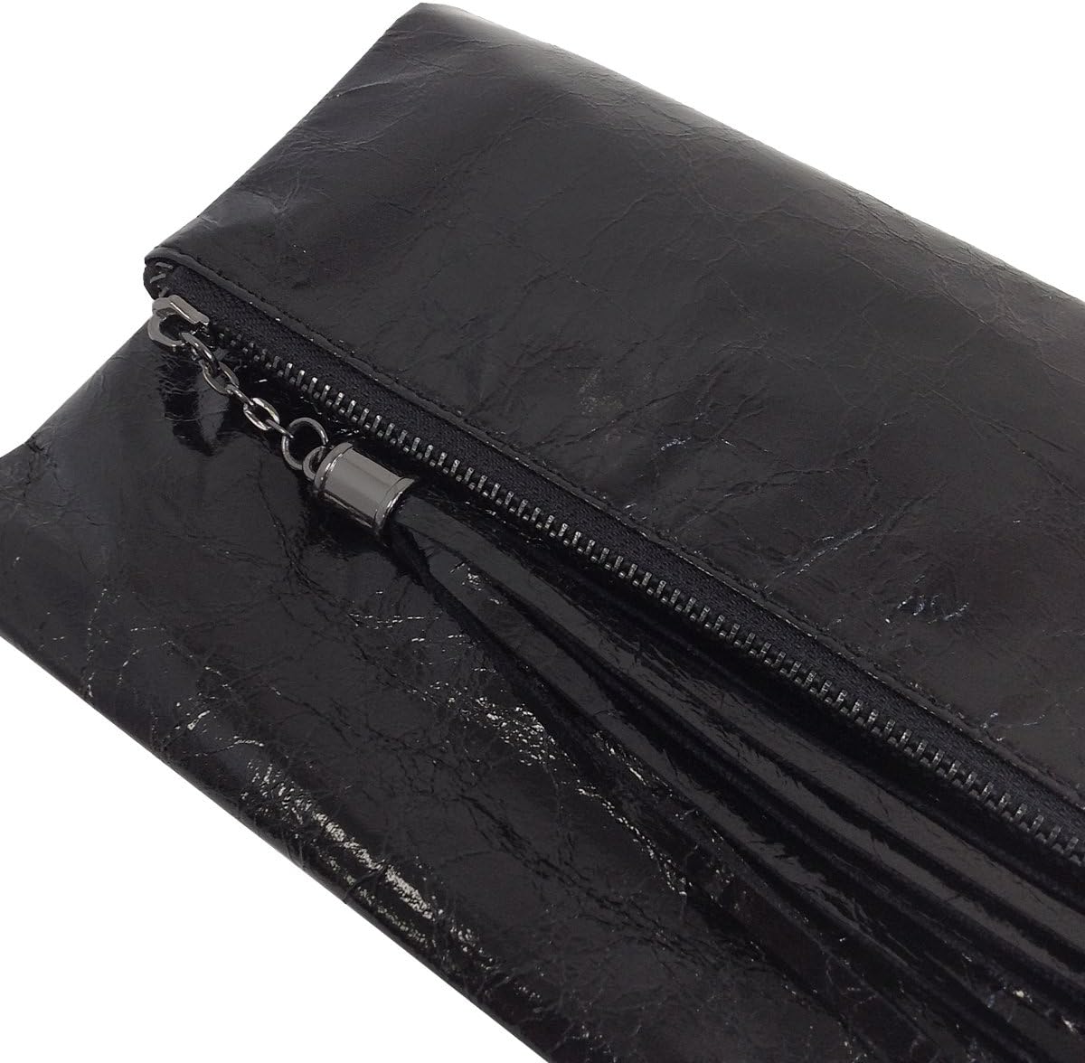 JNB Women's Cracked Metallic Fabric Foldover Clutch with Tassel - Image 4