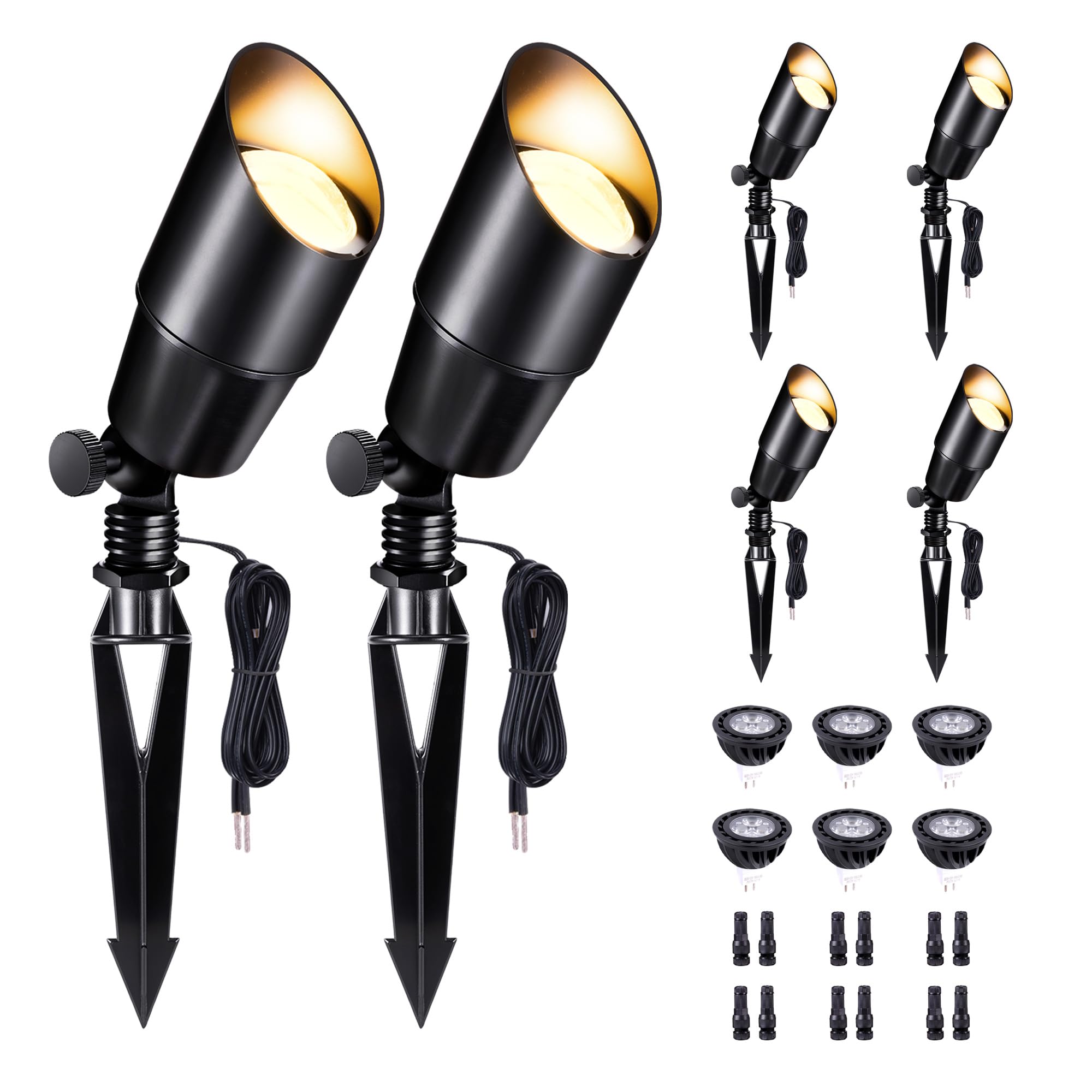 Varmtalys LED Outdoor Spotlights, Black Low Voltage Waterproof Spot Light, Aluminum Landscape Lights for Porch, Backyard, Uplighting with 5W MR16 Bulb 2700K 6 Pack