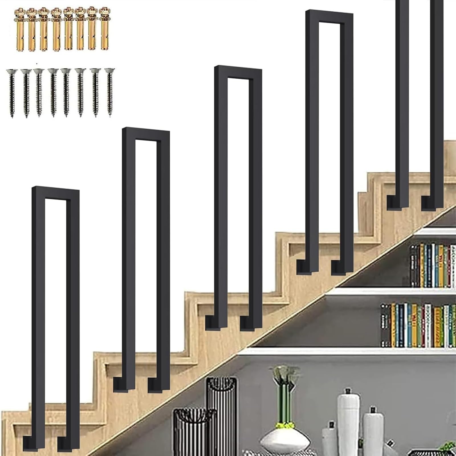 Zyntho Black Hand Rail For Indoor Outdoor Steps, Stair Railing Indoor, 35-100Cm Tall Non-Slip Hand Rail Guardrail, For Home Villa Entrance Indoor Outdoor Anti-Skid Railing(90Cm/2.9Ft)