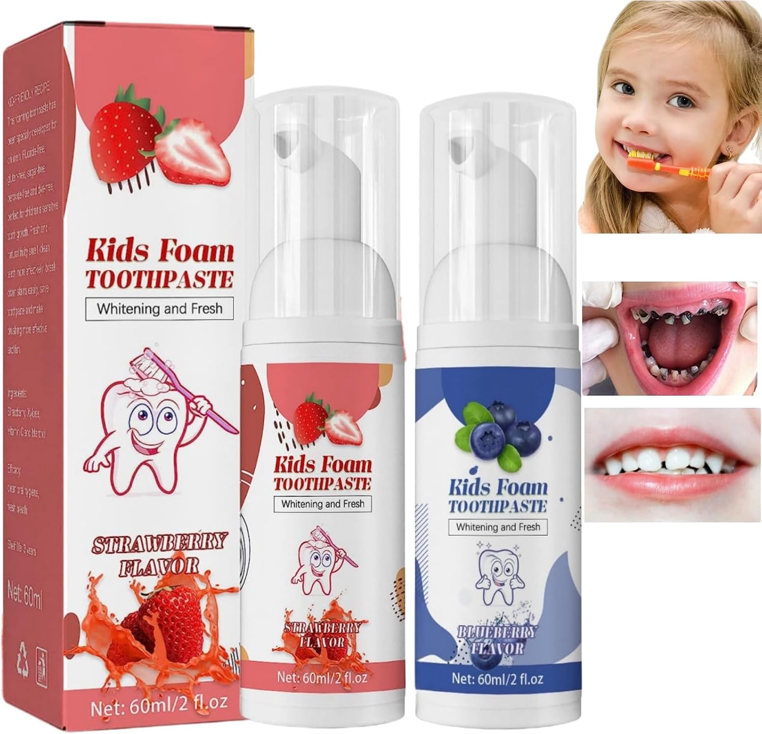 2PCS Foam Toothpaste for Children,Kids Toothpaste,Kids Strawberry