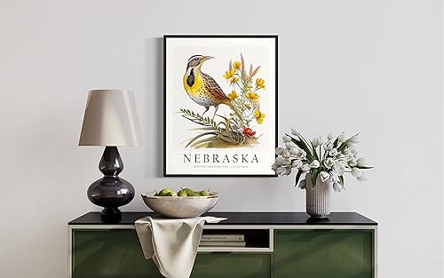 Miniatura 2 de Impresión artística de aves del estado de Nebraska, póster de Nebraska decoración de pared, póster de viaje de mapa del estado de Nebraska,
