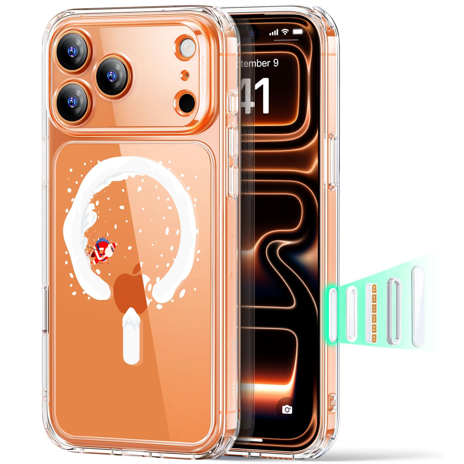 ESR Cover per iPhone 17 Pro, Custodia per controllo della fotocamera, Compatibile con MagSafe, Protezione antiurto di livello militare, Angoli Air Guard ammortizzanti, Serie Hybrid, Babbo Natale