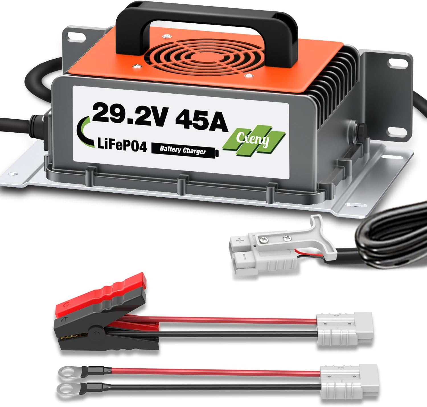 58.4V 25A LiFePO4 Battery Charger for 48V Lithium Iron Phosphate Batteries, Auto-Stop Smart Charger with Alligator Clips & Anderson Connector