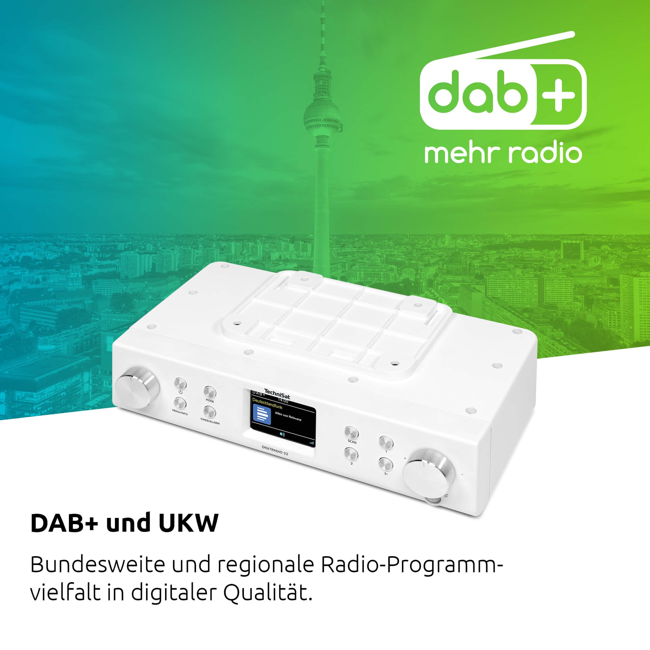 TechniSat DIGITRADIO 22 - Küchenradio mit Bewegungssensor (Unterbauradio inkl. Montageplatte, DAB+, UKW, 2" Farbdisplay, LED-Licht, Favoritenspeicher, Wecker, 2 Watt) weiß