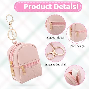 2pcs Mini Backpack Cute Cosmetic Bag for Women PU Leather Makeup Bag Creative Key Pocket Key-Chains Pendant Backpack Keyrings Lipstick Bag Card Holder Data Cable Organizer Zipper Pouch