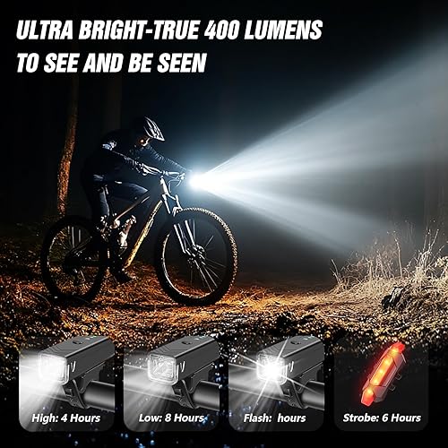 Miniatura 7 de WGGE Juego de luces recargables USB ultra brillantes, potente faro delantero y trasero para bicicleta, fácil de instalar para montar por la noche,