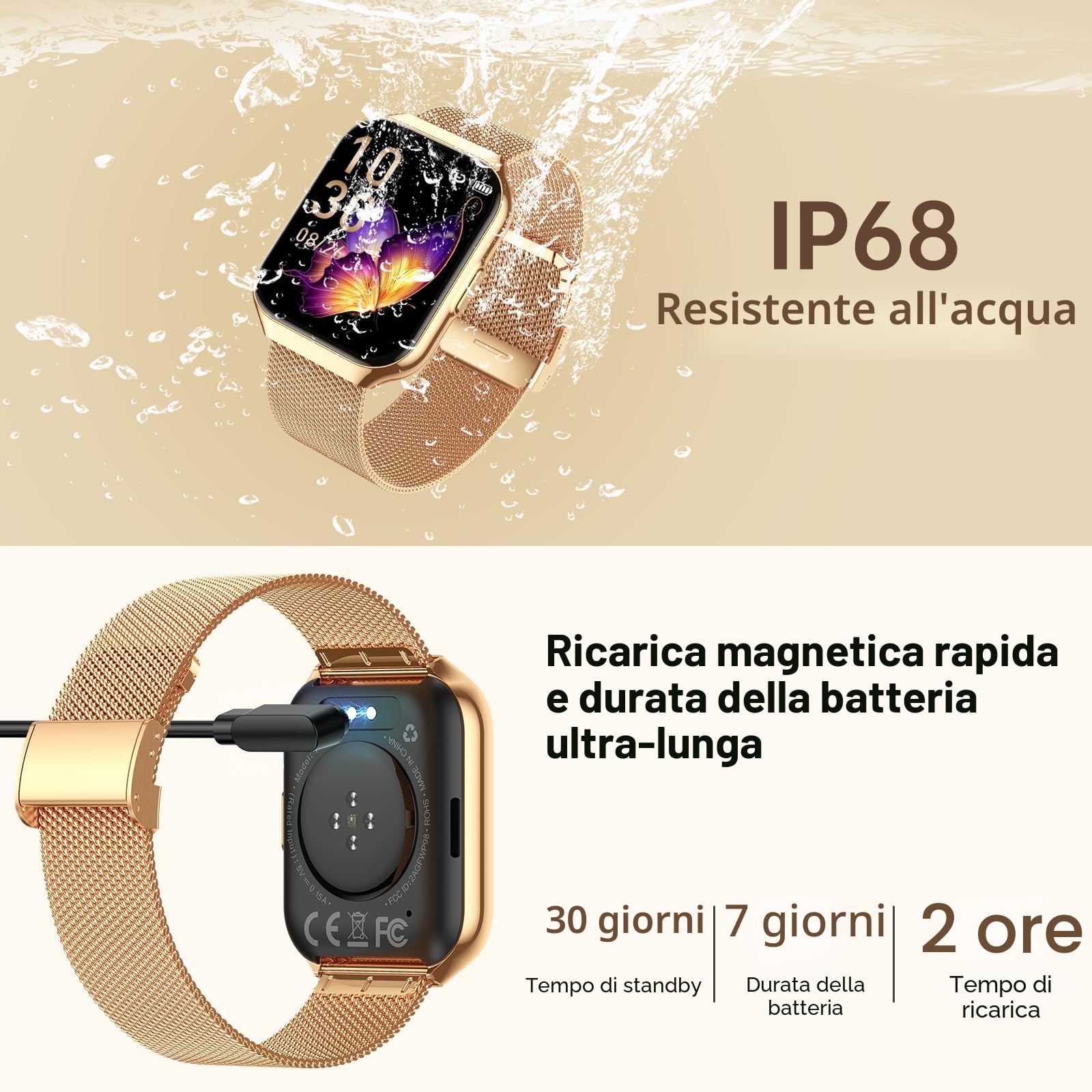 Smartwatch Donna, 1,91" HD Orologio Smartwatch Donna con Chiamate Bluetooth, 120+ Modalità Sport, Monitoraggio Salute 24/7, Impermeabile IP68, Fitness Tracker Compatibile con Android e iOS, Oro