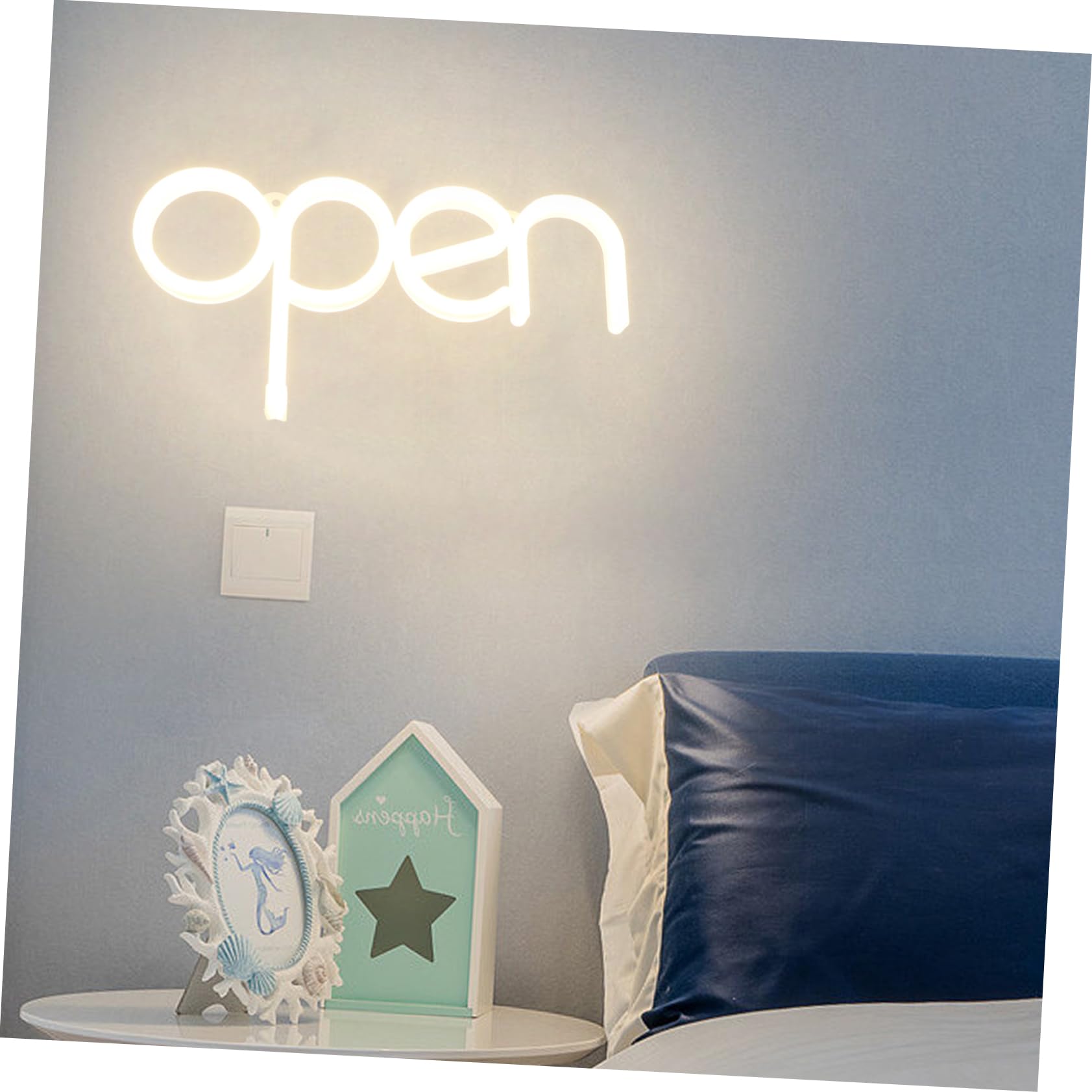 Alipis Insegna LED Neon Open Bianca in Pvc, Decorazione Luminosa