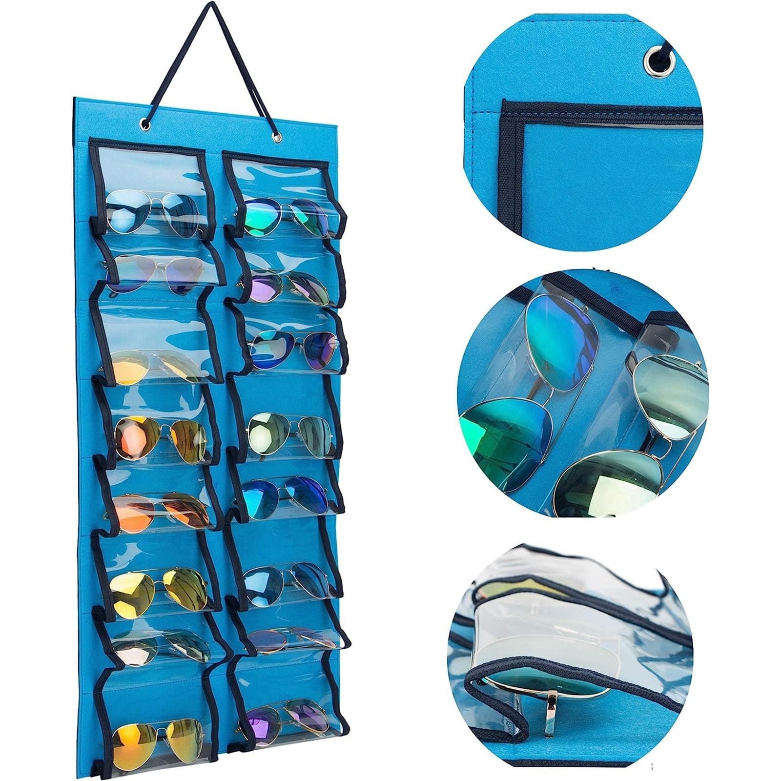 Occhiali Espositore Organizer Portaocchiali da Sole Bifacciale da Appendere, Tasca da Parete Sunglasses(Beige+Brown)