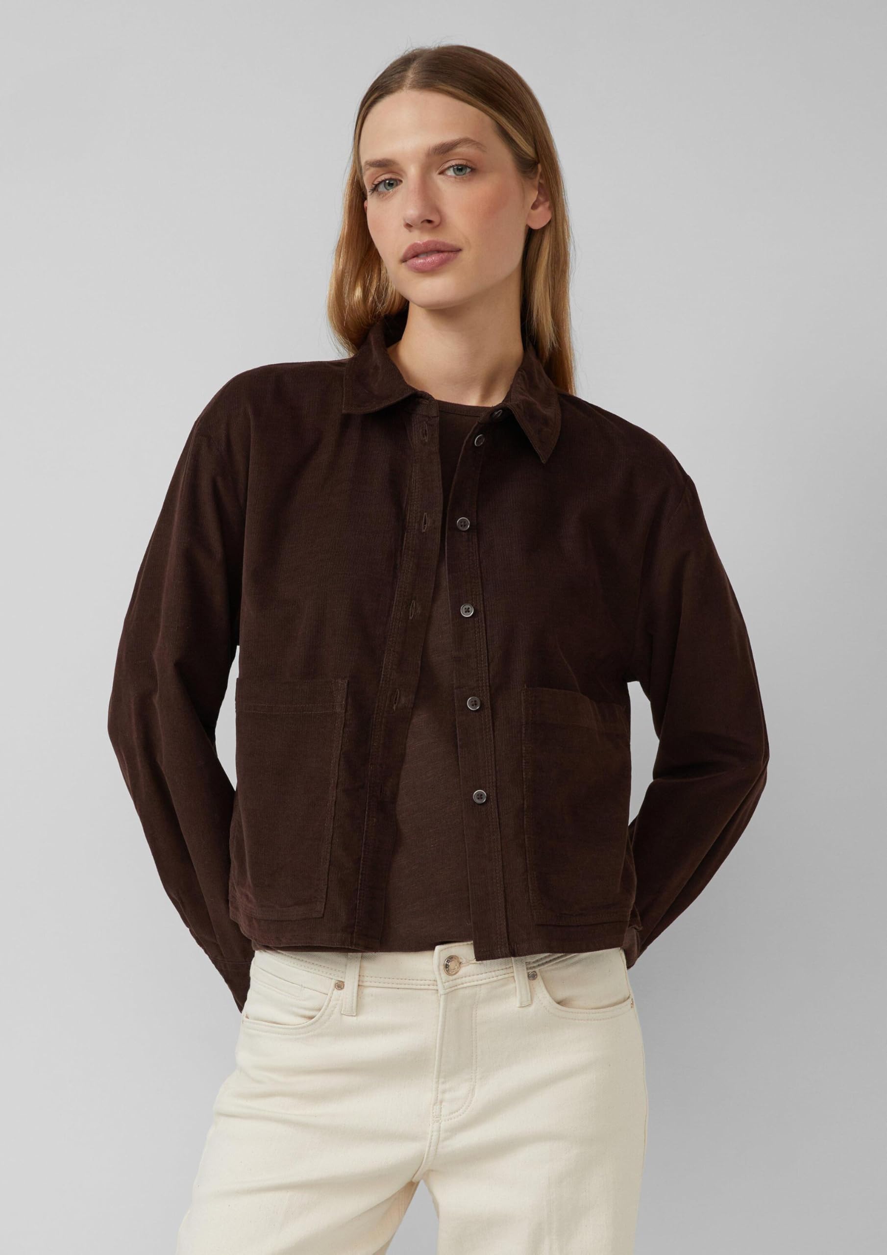 s.Oliver Damen Bluse – Feincord, Relaxed Fit, Hemdkragen