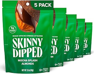 SkinnyDipped Mocha Splash Almonds, Healthy Snack, Plant Protein, Gluten Free, 3.5 oz Resealable Bags, Pack of 5