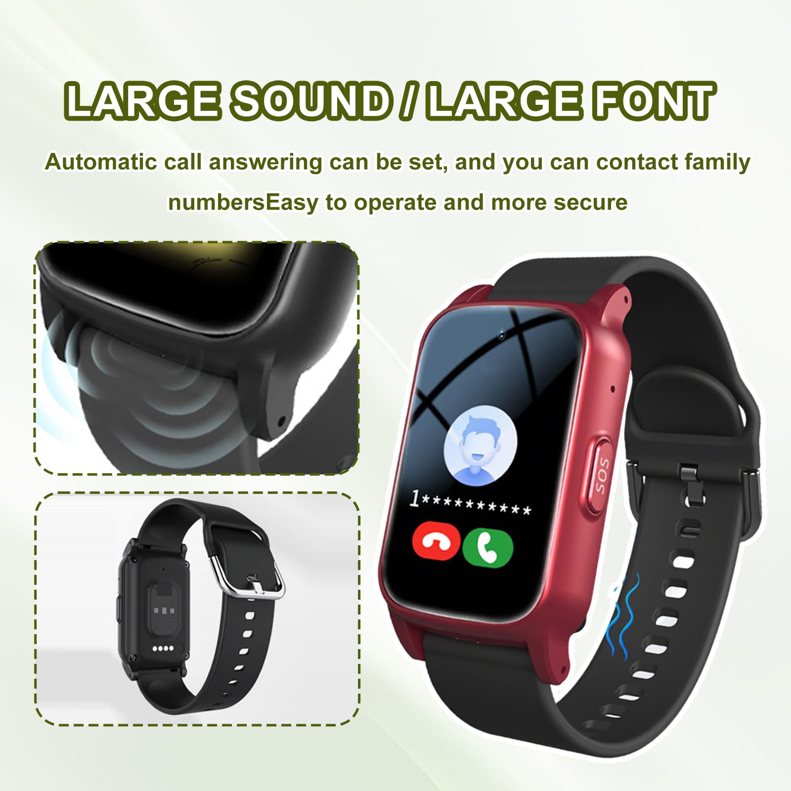 Reloj Localizador Personas Mayores con Detección De Caídas, Alarma SOS De Emergencia Pulseras Localizador GPS, Reloj Emergencia AncianosRed,1.25 * 0.57 * 2.22inch