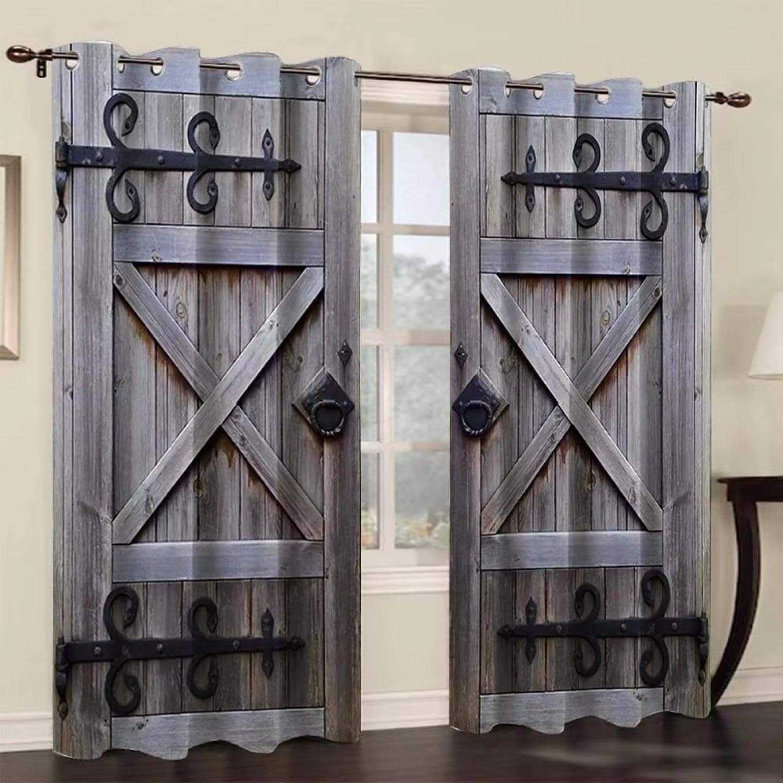 Rideaux occultants anti-lumière motif porte en bois pour mieux dormir