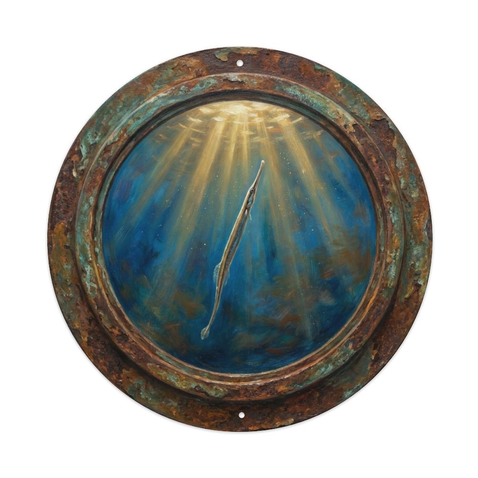 Fyrn Style Metal Tin Sign Vintage Porthole Pipefish Slender Ship Window Undersea Deep Sea