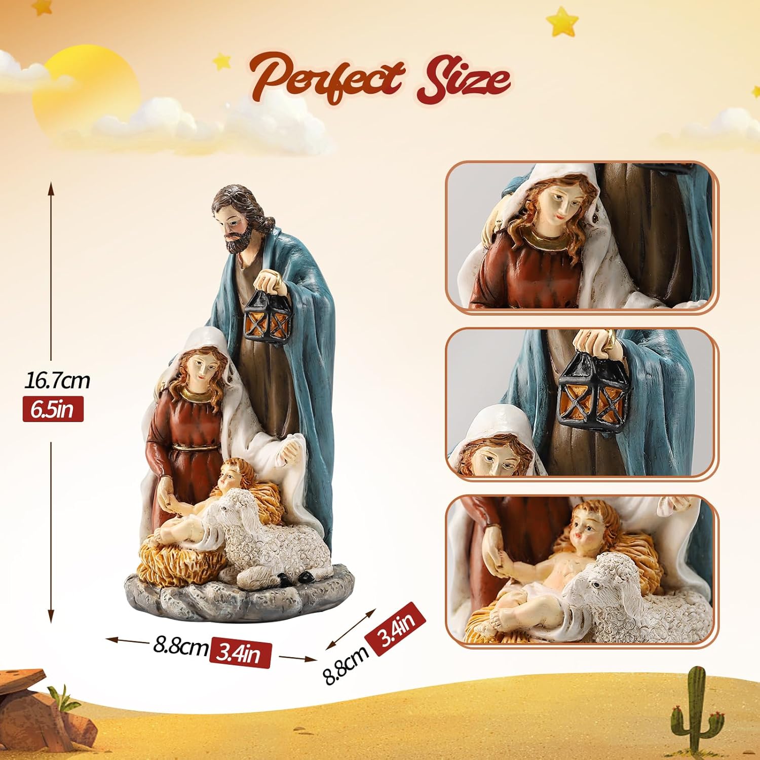 6.5” Christmas Nativity Set - Holy Family Statue Catholic with Sheep, Handcrafted Collectible Jesus, Mary, & Joseph Figurines for Tabletop & Desk Display, Religious Gift for The Holidays