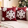Woaboy Pack of 2 Christmas Burgundy Throw Pillow Covers Decorative Snowflake Embroidery Couch Pillows Canvas Cushion case Holiday Festival Home Decor Soft Pillowcase for Sofa Bedroom Car 18x18 Inch
