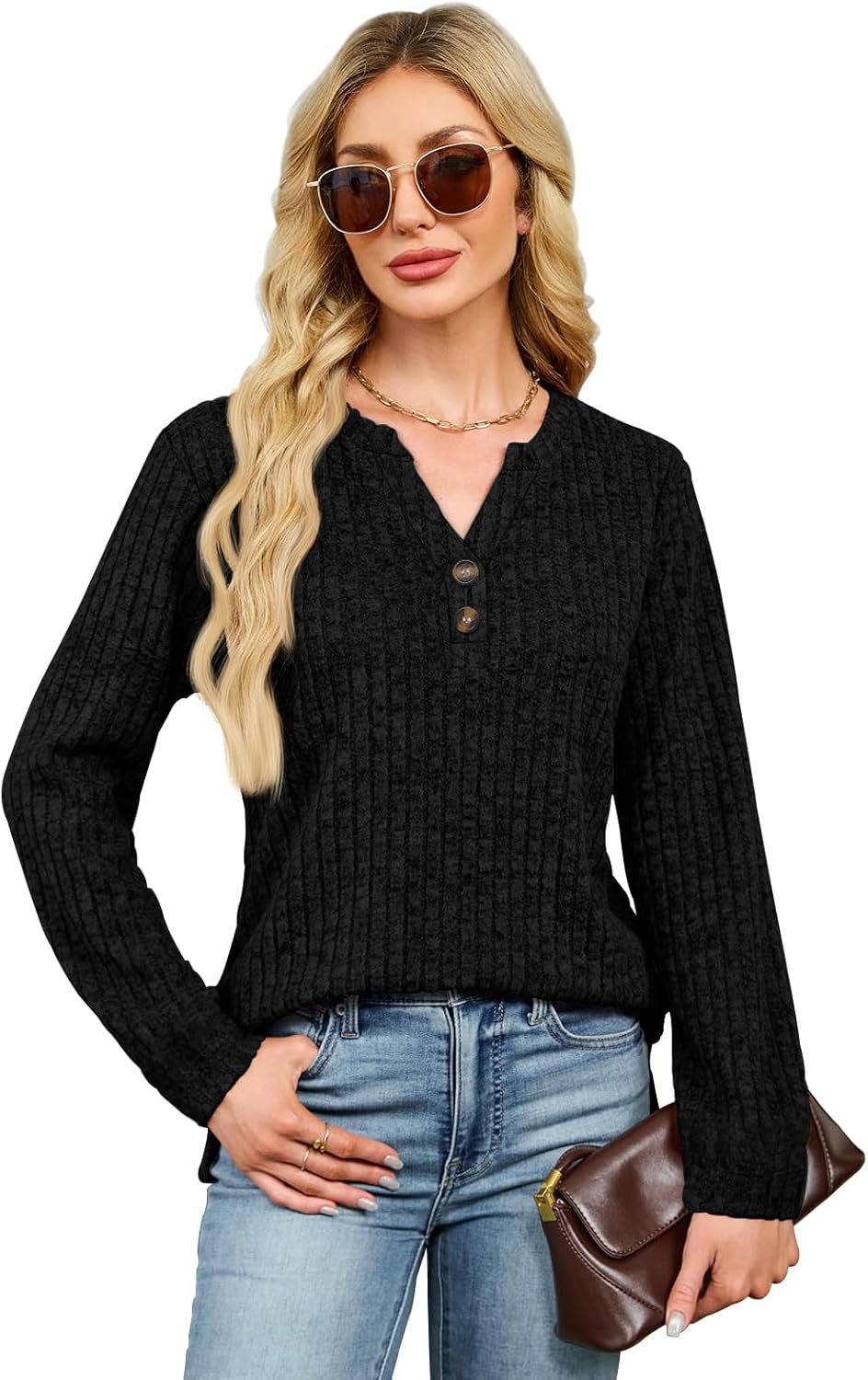 Long Sleeve Shirts for Women V Neck Lightweight Sweaters Fall Tops Tunic Cute Casual Loose Fashion Clothes 2025 - Image 4