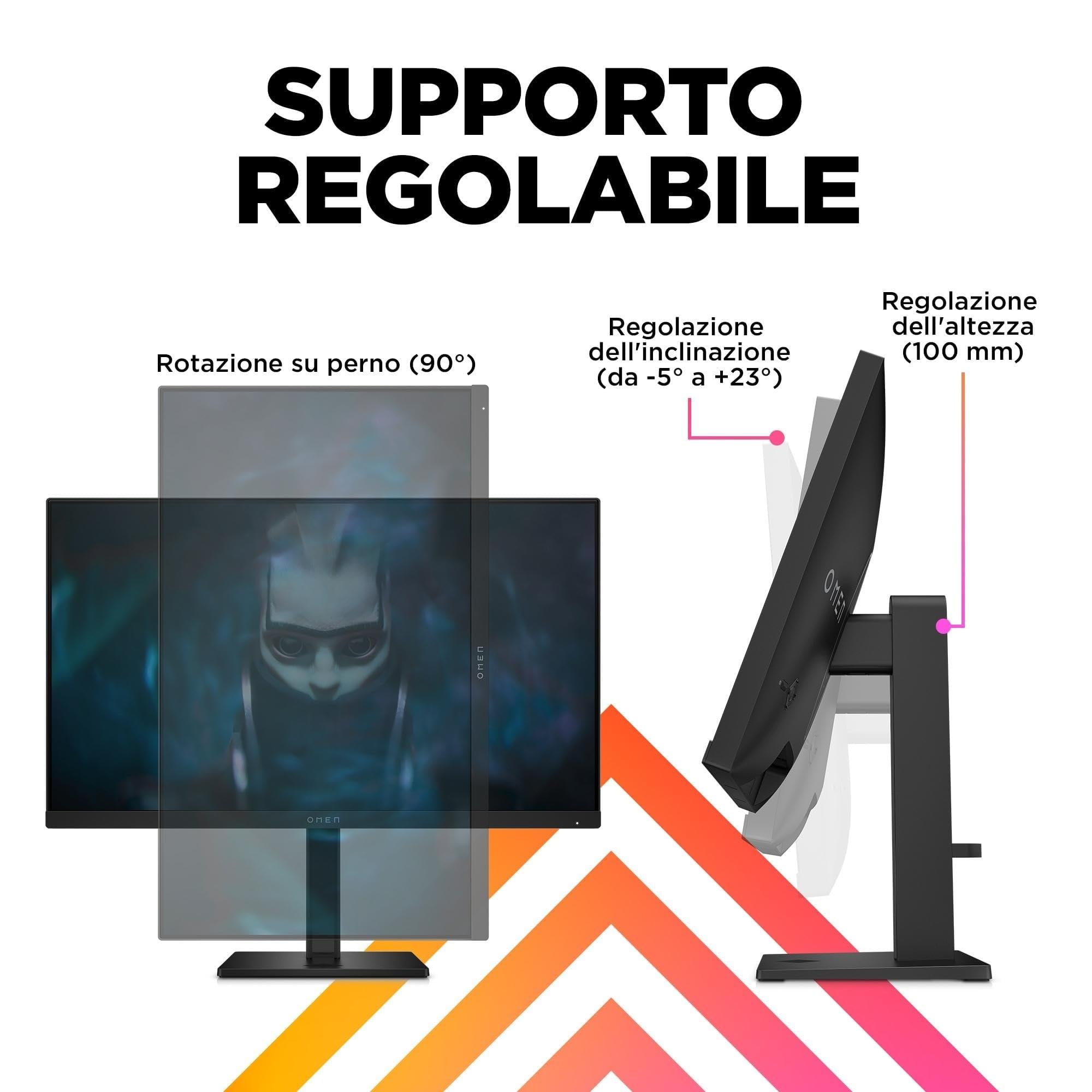HP OMEN 24 FHD Monitor, Schermo da 24'' Full HD, Risoluzione 1920 x 1080 Pixel, Pannello IPS 16:9 da FHD – 165 Hz -1 ms, 1 ms, IPS - HDR 400-450 Nits, Antiriflesso, AMD FreeSync, USB, HDMI, Nero