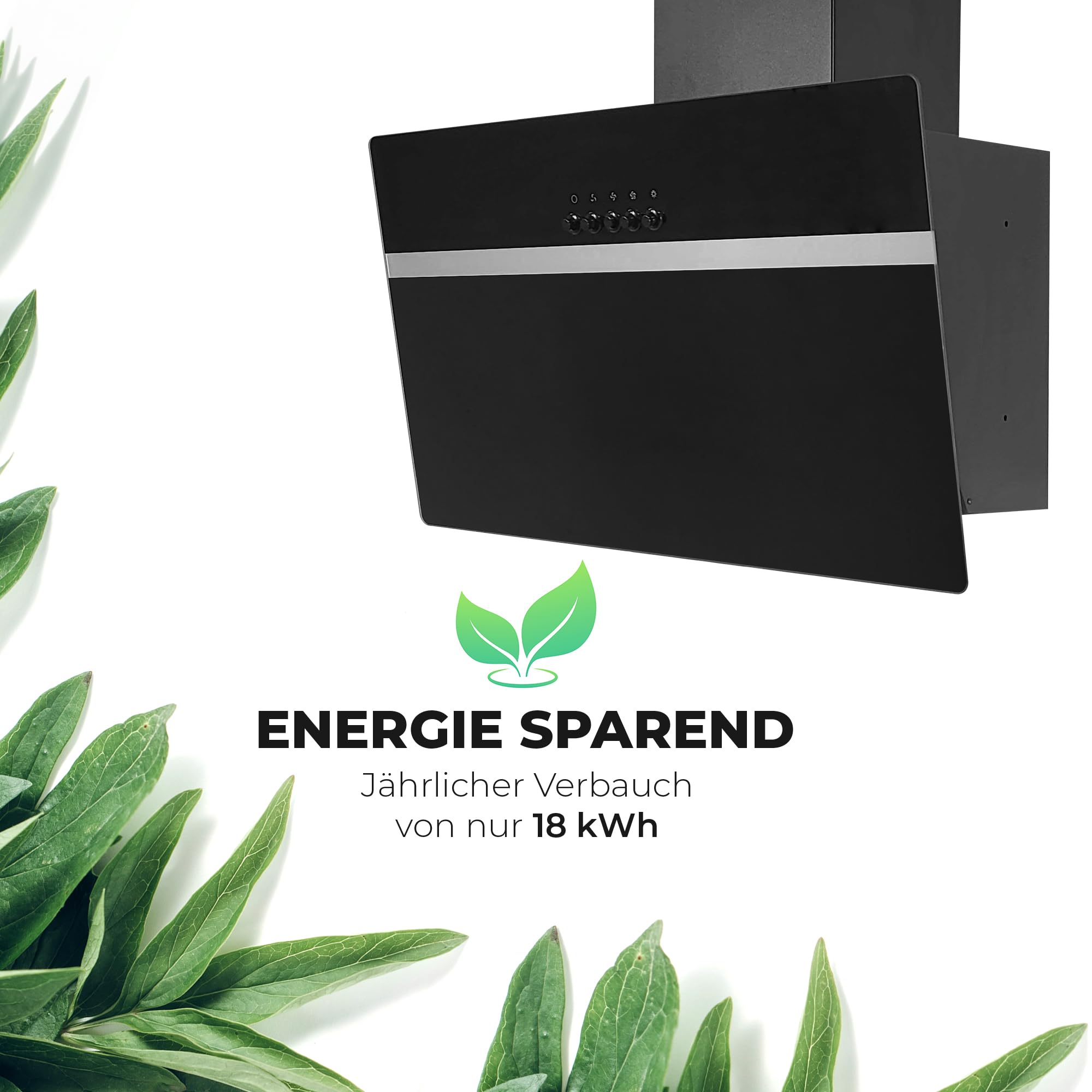 YUNA Dunstabzugshaube DUSANKA 60 cm Schwarz Glasfront 3 Leistungsstufen 47W Motorleistung Energieeffizienz A Abluft Umluft Kopffrei LED Beleuchtung Ohne Kohlefilter Wandhaube