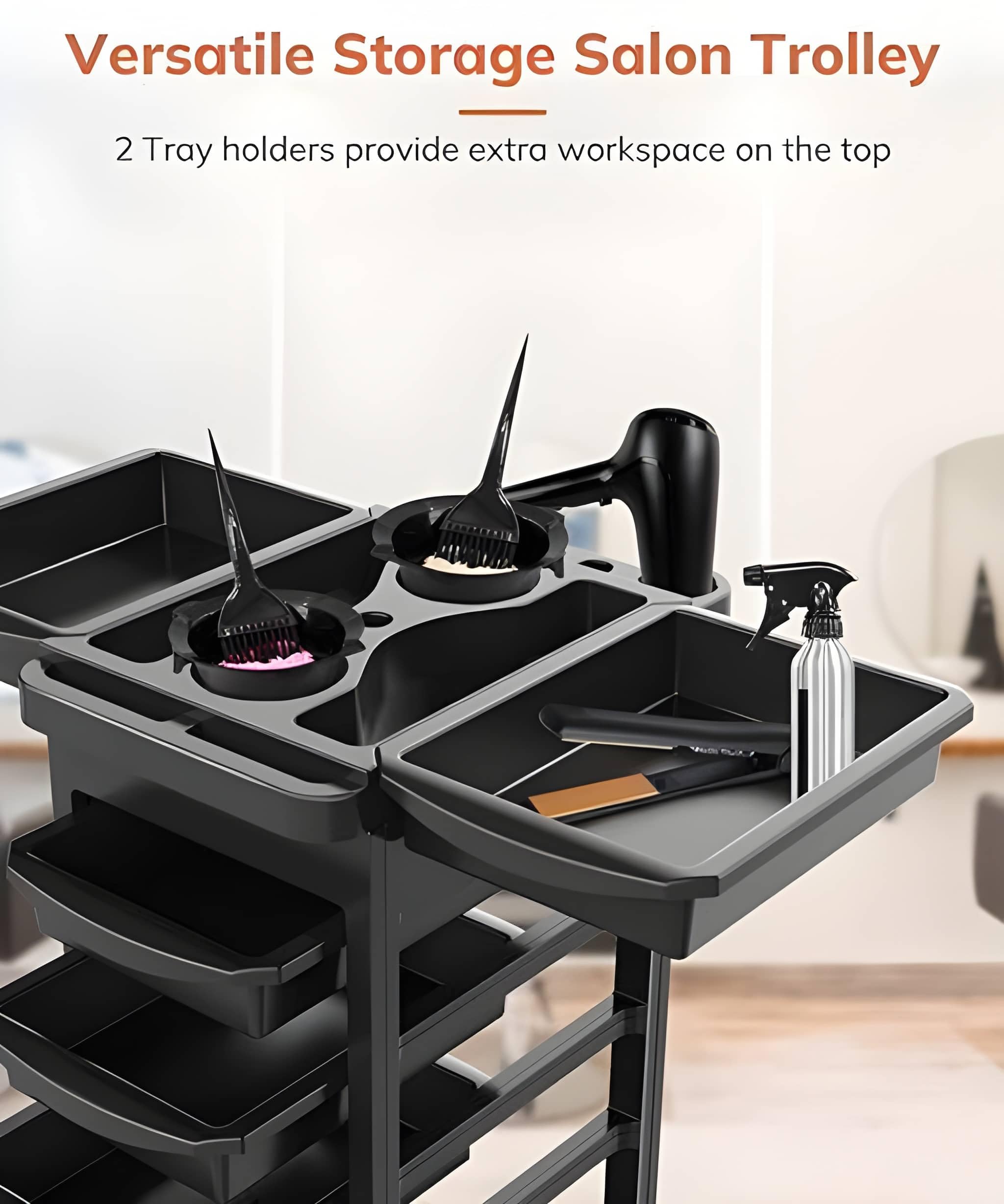 SWEETPEA®1Pcs 5Layer Salon Trolley SPA Beauty Hairdressing Rolling Trolley Cart with Drawers Hair Dryer Service Tray Trolley Cart with Wheels,5 Drawers, Rolling Cart for Extra Storage,Hair Stylist 1