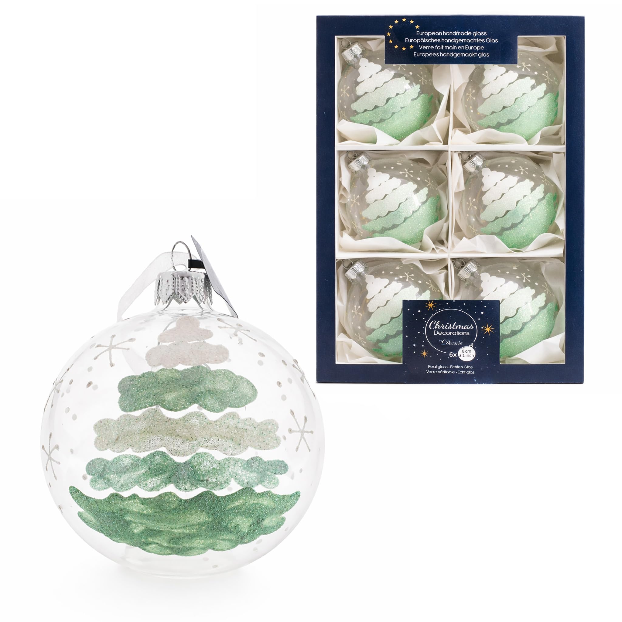 Boules de Noël en verre pour remplacer le plastique usé vert menthe eucalyptus 8cm