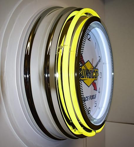 Miniatura 4 de Sunoco Race Fuels - Reloj publicitario de neón doble amarillo de 18 pulgadas, para garaje, cueva, taller, decoración (plástico)