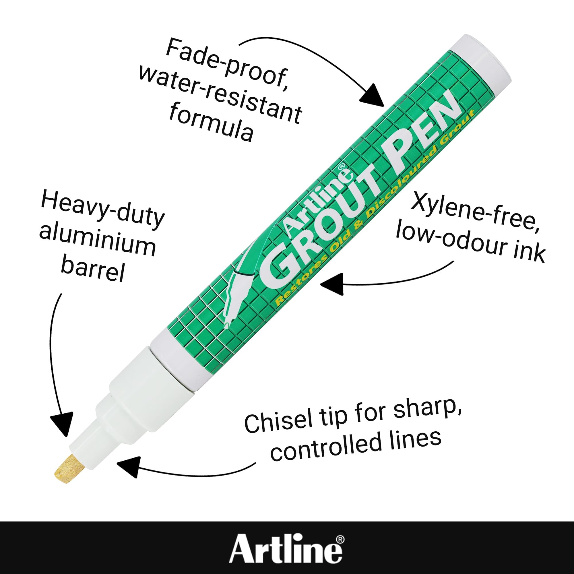 Artline Pack of 2 Cream Grout Pens for Restoring Old & Discoloured Tile Grout, Permanent, Quick-Dry, Waterproof Ink - Image 4