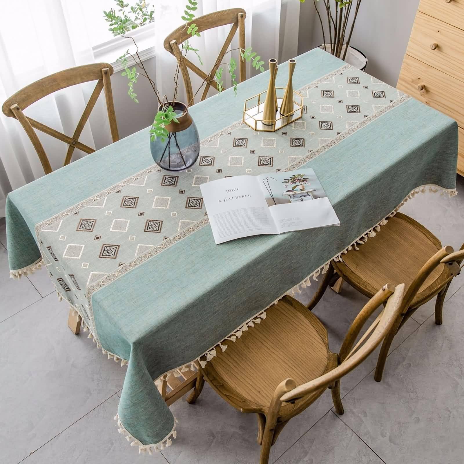 Tovaglia Da Tavola Elegante, Tovaglie 140 x 240 cm Motivo geometrico a reticolo patchwork con nappa in Poliestere Tovaglia per La Decorazione della Casa CucinaBlu