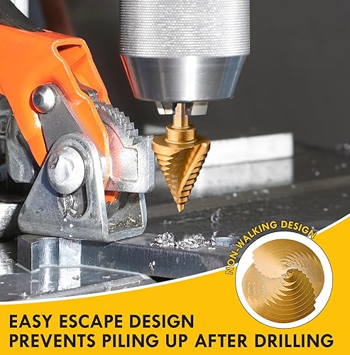 Miniatura 4 de Juego de brocas escalonadas, 316" a 1-38", vástago hexagonal de 38" de acero de alta velocidad para acero inoxidable, metal, aluminio, cobre,